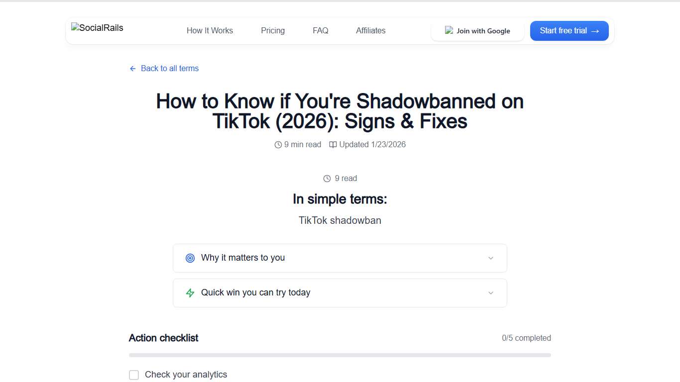 How to Know if You're Shadowbanned on TikTok (2026): Signs & Fixes - SocialRails